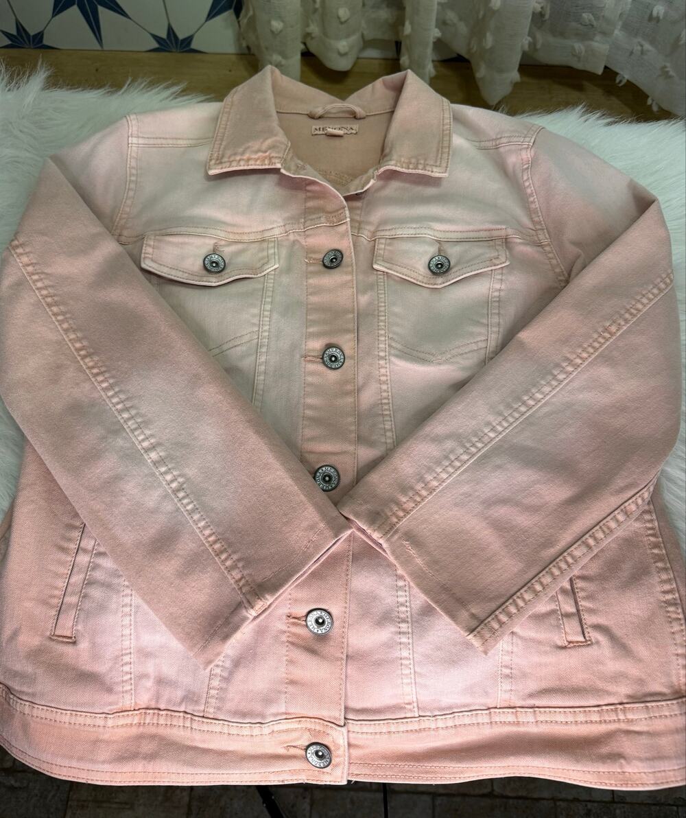 Merona Womens Pink Denim Jean Jacket Size L Altered 3/4 Sleeve